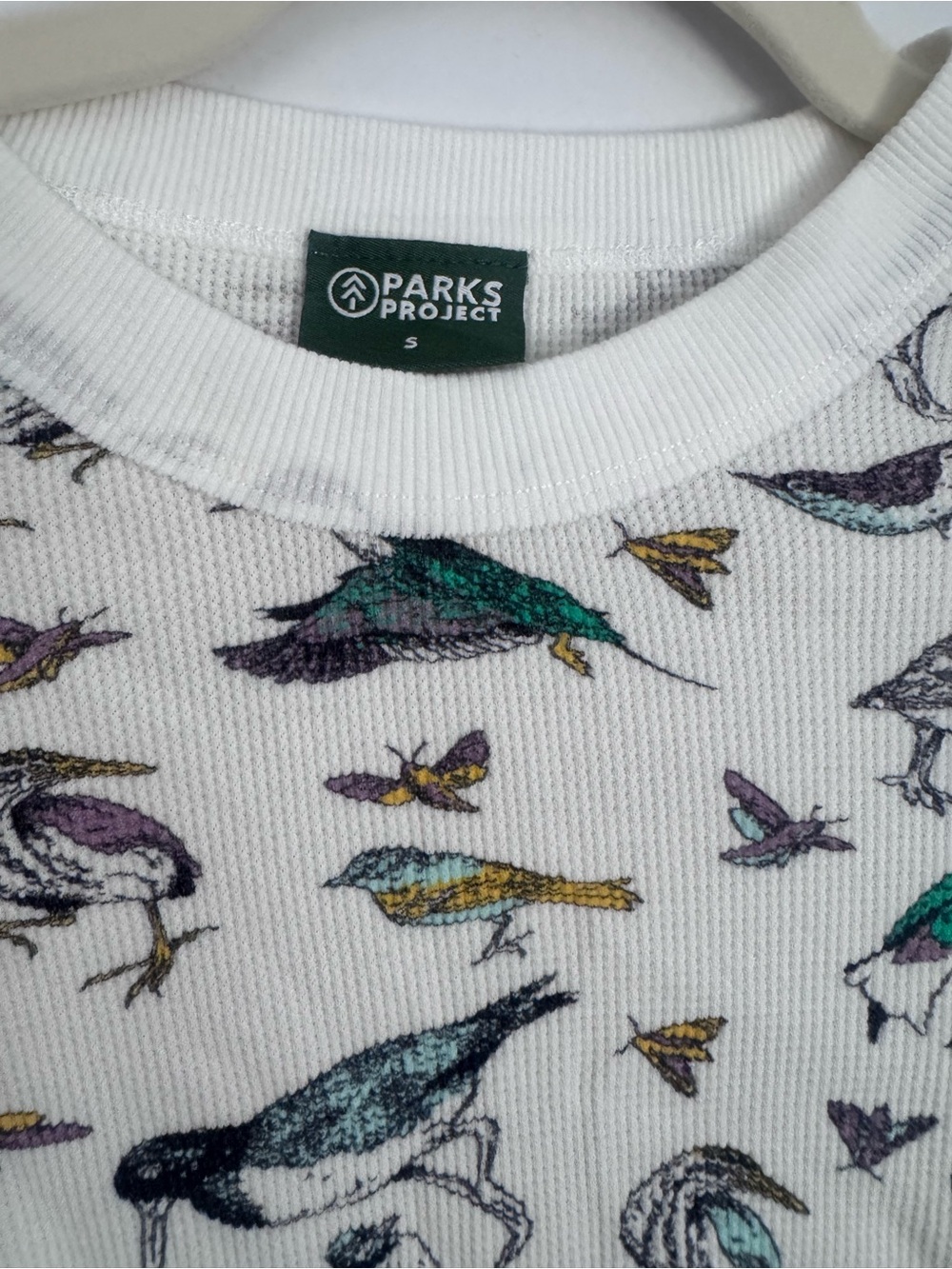 Parks Project Bird Print Waffle Knit Long Sleeve Shirt Womens Small Nature - Picture 2 of 6